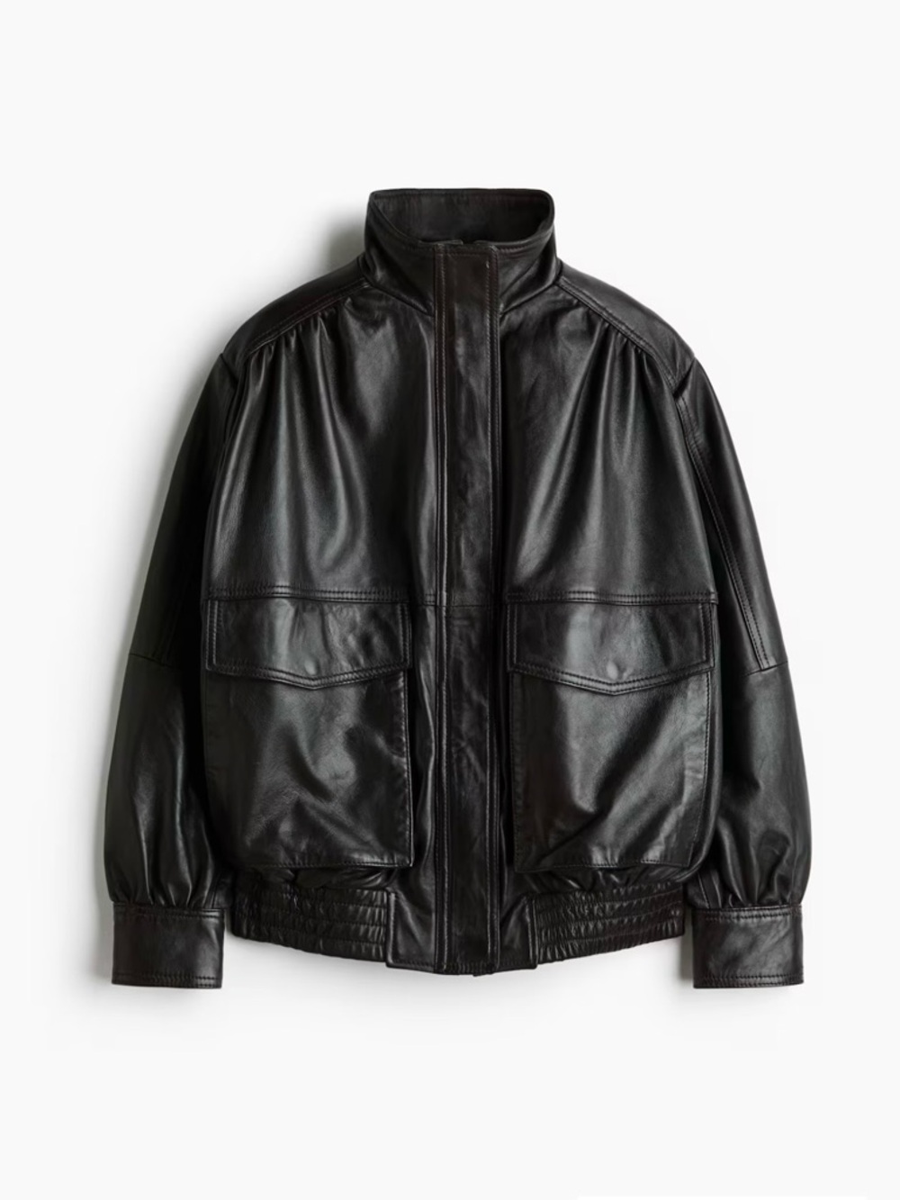 H&M Black Leather Bomber Jacket - Women's